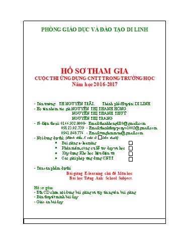Bản thuyết minh Tiếng Anh Lớp 3 - School Subject - Nguyễn Thị Thanh Hồng