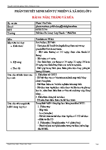 Bản thuyết trình Bài giảng Tự nhiên và xã hội Lớp 3 - Bài 64: Năm, tháng và mùa - Phạm Văn Tuấn