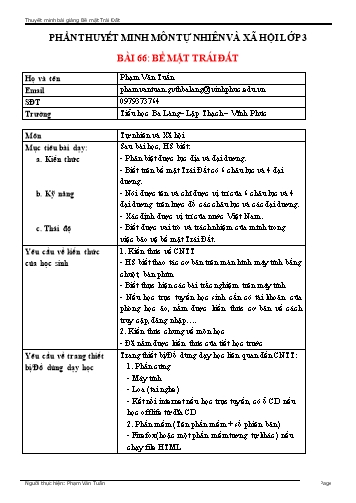 Bản thuyết trình Bài giảng Tự nhiên và xã hội Lớp 3 - Bài 66: Bề mặt Trái đất - Phạm Văn Tuấn