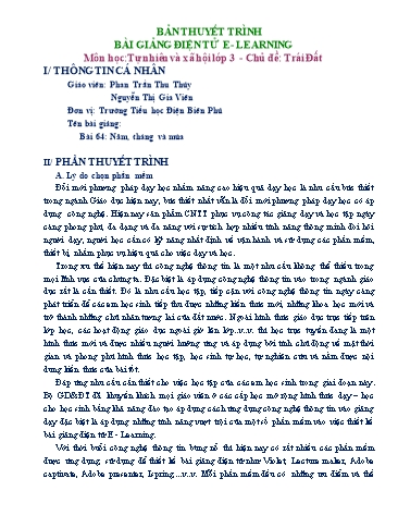 Bản thuyết trình Bài giảng Tự nhiên và Xã hội Lớp 3 - Chủ đề: Trái Đất - Bài 64: Năm, tháng và mùa - Phan Trần Thu Thủy