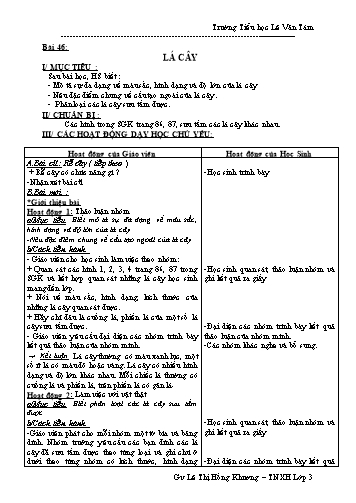 Giáo án Tự nhiên và xã hội Lớp 3 - Bài 46: Cây - Lê Thị Hồng Khương