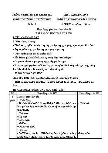 Kế hoạch bài dạy Hoạt động trải nghiệm Lớp 2 - Bài 6: Góc học tập của em - Nguyễn Thị Thu Thảo