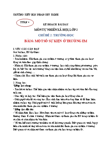 Kế hoạch bài dạy Tự nhiên xã hội Lớp 2 - Chủ đề: Trường học - Bài 6: Một số sự kiện ở trường em - Trường Tiểu học Phan Chu Trinh