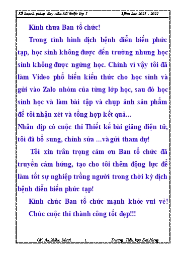 Kế hoạch giảng dạy môn Mĩ thuật Lớp 1 - Tuần 30+31, Bài: Chiếc bát xinh xắn - Năm học 2021-2022 - An Xuân Mười