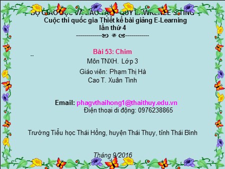 Thiết kế Bài giảng Tự nhiên xã hội Lớp 3 - Bài 53: Chim - Phạm Thị Hà