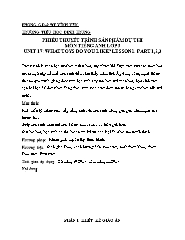 Thuyết trình Bài giảng Tiếng Anh Lớp 3 - Unit 17: What Toys do you like? Lesson 1: Part 1, 2, 3 - Trường Tiểu học Định Trung