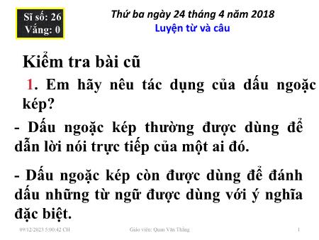 Bài giảng Luyện từ và câu Lớp 5 - Tiết 67: Ôn tập về vốn từ Trẻ em - Quan Văn Thắng