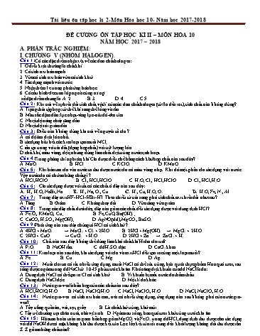 Bài tập ôn tập Học kì II môn Hóa học Lớp 10 năm học 2017- 2018