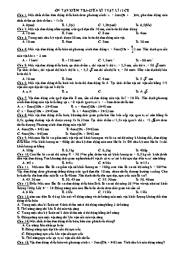 Bài tập ôn tập kiểm tra Giữa Học kì I môn Vật lí Lớp 12 năm học 2020- 2021