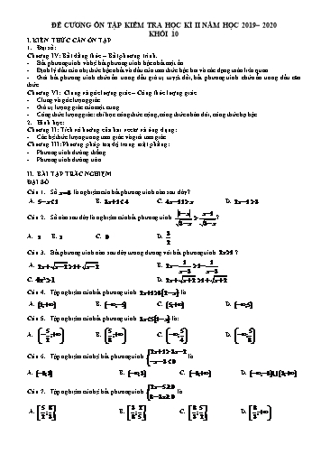 Bài tập ôn tập kiểm tra Học kì II môn Toán Lớp 10 năm học 2019- 2020