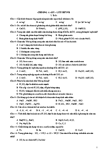 Bài tập trắc nghiệm Hóa học Lớp 10 - Chương 6: Oxi- Lưu huỳnh