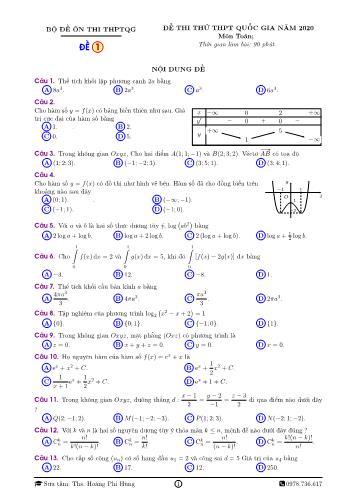 Bộ 12 đề thi thử THPT Quốc gia năm 2020 môn Toán (Có đáp án)
