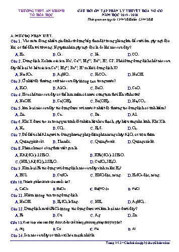 Câu hỏi ôn tập lý thuyết môn Hóa học Lớp 12 - Phần Hóa vô cơ