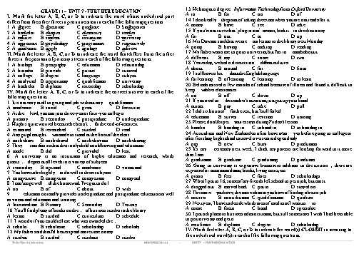 Câu hỏi ôn tập môn Tiếng Anh Lớp 11 - Unit 7: Further education