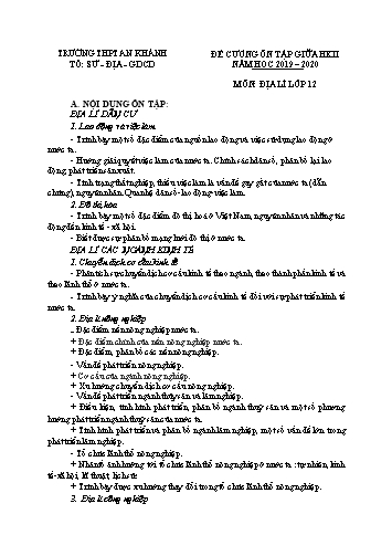 Đề cương ôn tập Giữa Học kì II môn Địa lí Lớp 12 năm học 2019- 2020
