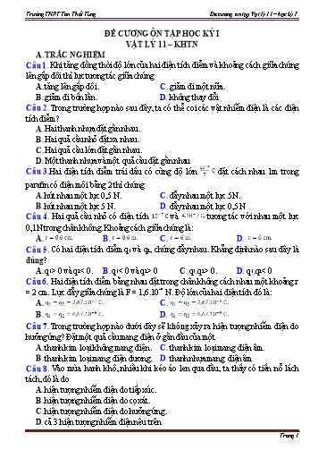 Đề cương ôn tập Học kì I môn Vật lí Lớp 11 trường THPT Tôn Thất Tùng