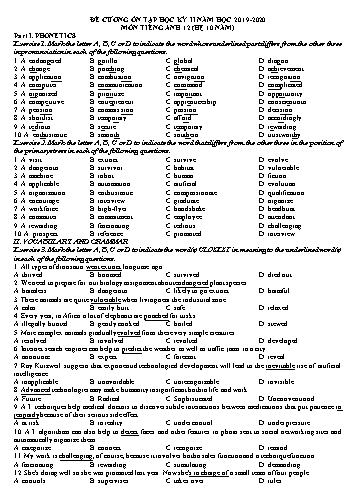 Đề cương ôn tập Học kì II môn Tiếng Anh Lớp 12 (hệ 10 năm) năm học 2019- 2020