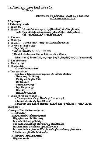 Đề cương ôn tập Học kì II môn Tin học Lớp 11 năm học 2019- 2020