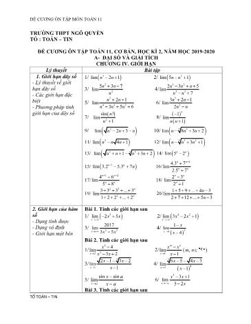 Đề cương ôn tập Học kì II môn Toán Lớp 11 năm học 2019- 2020 (Kèm ma trận đề)