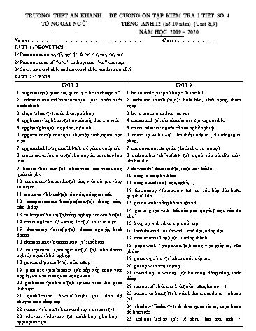 Đề cương ôn tập kiểm tra 1 Tiết số 4 Unit 8+ 9 môn Tiếng Anh (hệ 10 năm) Lớp 12 năm học 2019- 2020