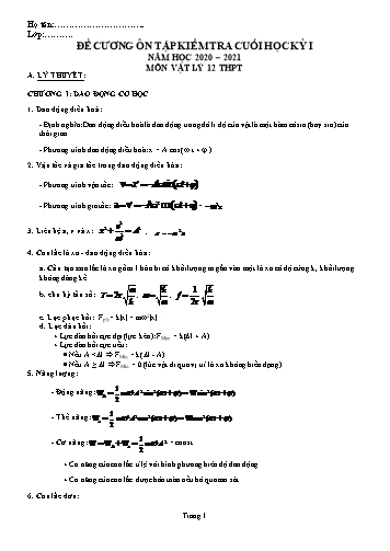 Đề cương ôn tập kiểm tra Cuối Học kì I môn Vật lí Lớp 12 năm học 2020- 2021
