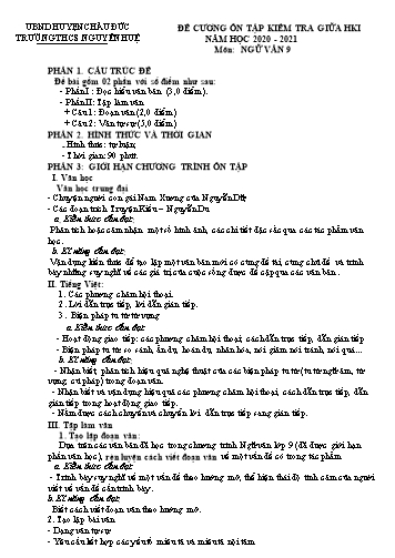 Đề cương ôn tập kiểm tra Giữa HKI môn Ngữ văn Lớp 9 năm học 2020- 2021