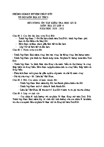 Đề cương ôn tập kiểm tra HK II môn Địa lí Lớp 6, L7, L8, L9 năm học 2020- 2021 (Kèm ma trận đề)