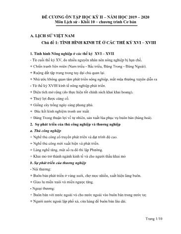 Đề cương ôn tập kiểm tra Học kì II môn Lịch sử Lớp 10 cơ bản năm học 2019- 2020