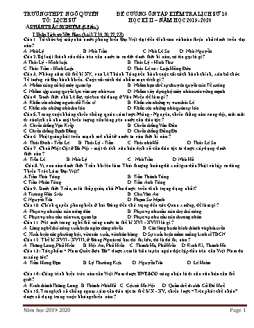 Đề cương ôn tập kiểm tra Học kì II môn Lịch sử Lớp 10 năm học 2019- 2020