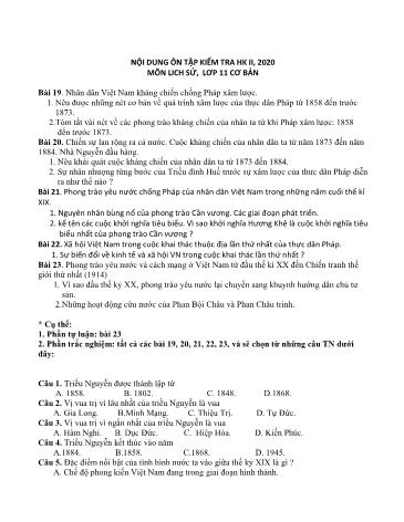 Đề cương ôn tập kiểm tra Học kì II môn Lịch sử Lớp 11 cơ bản năm học 2019- 2020