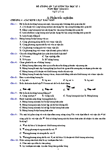 Đề cương ôn tập kiểm tra Học kì II môn Vật lí Lớp 10 năm học 2020- 2021