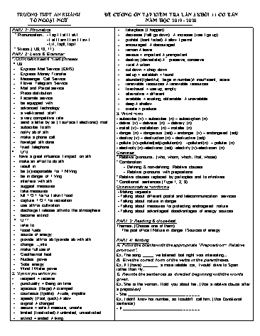 Đề cương ôn tập kiểm tra Lần 3 môn Tiếng Anh cơ bản Lớp 11 năm học 2019- 2020