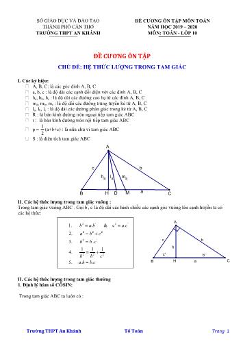 Đề cương ôn tập Toán Lớp 10 - Chủ đề: Hệ thức lượng giác trong tam giác
