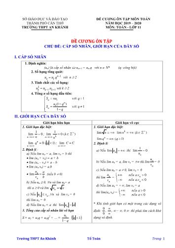 Đề cương ôn tập Toán Lớp 11 - Chủ đề: Cấp số nhân, giới hạn của dãy số