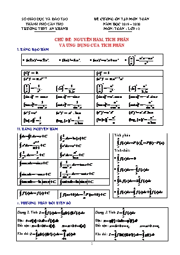 Đề cương ôn tập Toán Lớp 12 - Chủ đề: Nguyên hàm, tích phân và ứng dụng của tích phân