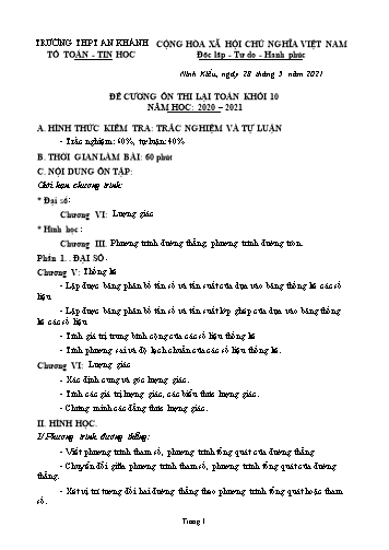 Đề cương ôn thi lại môn Toán Lớp 10 năm học 2020- 2021 trường THPT An Khánh