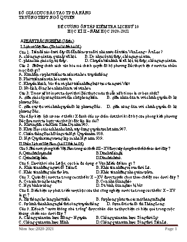 Đề cương trắc nghiệm ôn tập kiểm tra Học kì II môn Lịch sử Lớp 10 năm học 2019- 2020