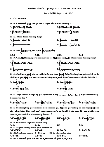 Đề hướng dẫn ôn tập Học kì II môn Toán Lớp 12 năm học 2020- 2021 - Đề số 1