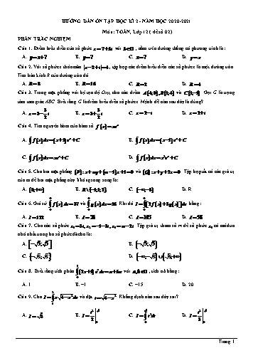 Đề hướng dẫn ôn tập Học kì II môn Toán Lớp 12 năm học 2020- 2021 - Đề số 2