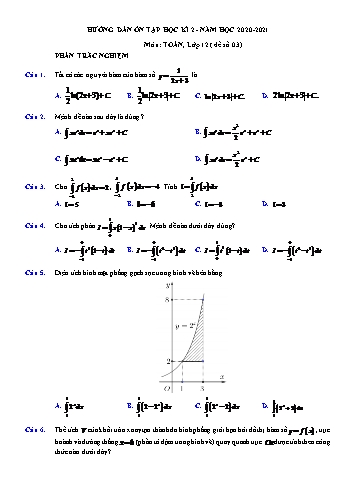 Đề hướng dẫn ôn tập Học kì II môn Toán Lớp 12 năm học 2020- 2021 - Đề số 3