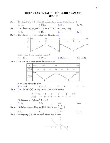 Đề hướng dẫn ôn tập thi Tốt nghiệp năm 2021 môn Toán - Đề số 04 (Có đáp án)