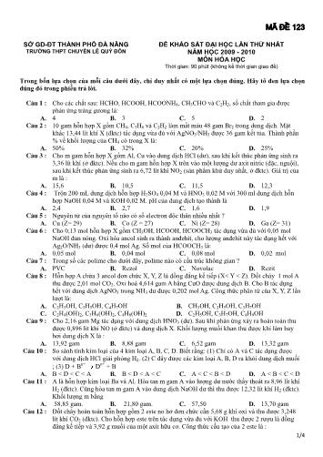 Đề khảo sát Đại học lần thứ nhất môn Hóa học năm học 2009- 2010 - Mã đề 123 (Có đáp án)