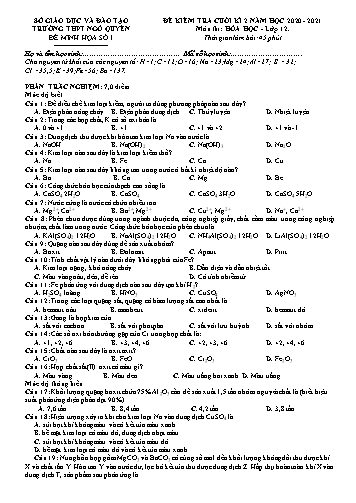 Đề kiểm tra Cuối Học kì II môn Hóa học Lớp 12 năm học 2020- 2021 trường THPT Ngô Quyền