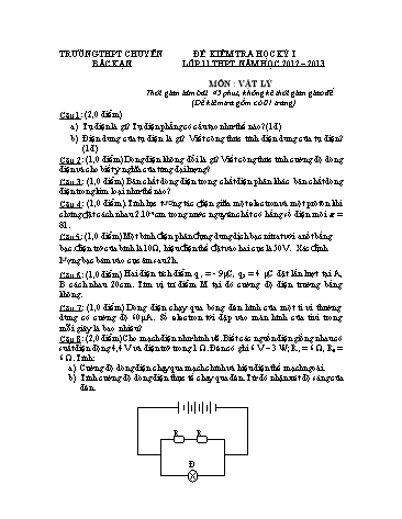 Đề kiểm tra Học kì 1 môn Vật lý Lớp 11 năm học 2012- 2013 (Có đáp án)