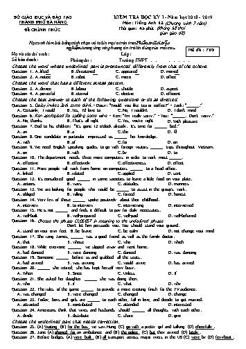 Đề kiểm tra Học kì I môn Tiếng Anh Lớp 12 năm học 2018- 2019 Sở GD&ĐT TP Đà Nẵng - Mã đề 710