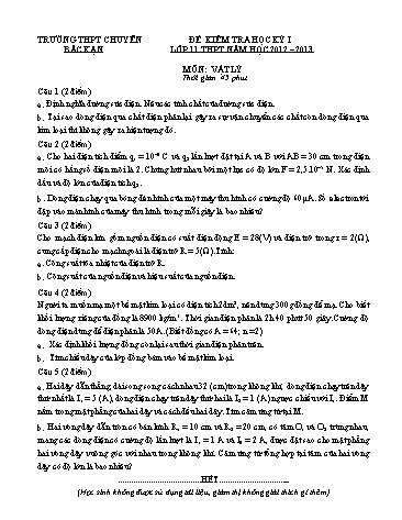 Đề kiểm tra Học kì I môn Vật lý Lớp 11 năm học 2012- 2013 (Có đáp án)