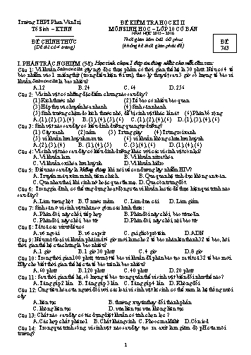 Đề kiểm tra Học kì II môn Sinh học Lớp 10 cơ bản năm học 2015- 2016 - Mã đề 743 (Kèm đáp án)