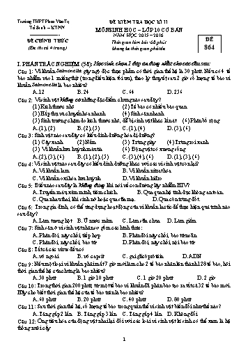 Đề kiểm tra Học kì II môn Sinh học Lớp 10 cơ bản năm học 2015- 2016 - Mã đề 864 (Kèm đáp án)