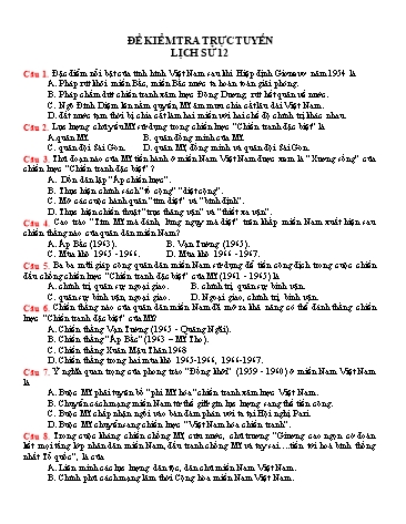 Đề kiểm tra môn Lịch sử Lớp 12 - Giai đoạn 1954- 1973