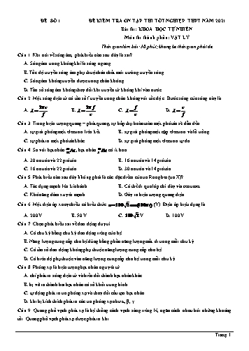 Đề kiểm tra ôn tập thi Tốt nghiệp THPT năm 2021 môn Vật lý (Đề số 1)